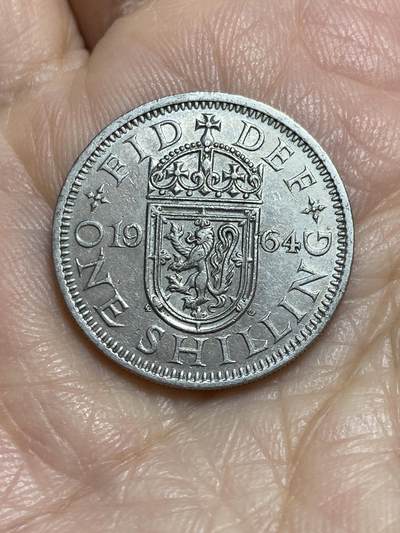 2025年第一百一十五场(总第一百四十一场）外国好品散币(免佣金) - 英国🇬🇧1964年1先令(伊丽莎白二世青年桂冠，苏格兰盾徽版，第二版)