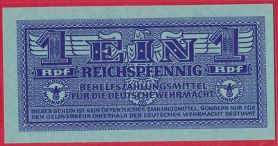 德国1942年1芬尼 二战军用票 P-M32 实物图 UNC - 德国1942年1芬尼 二战军用票 P-M32 实物图 UNC