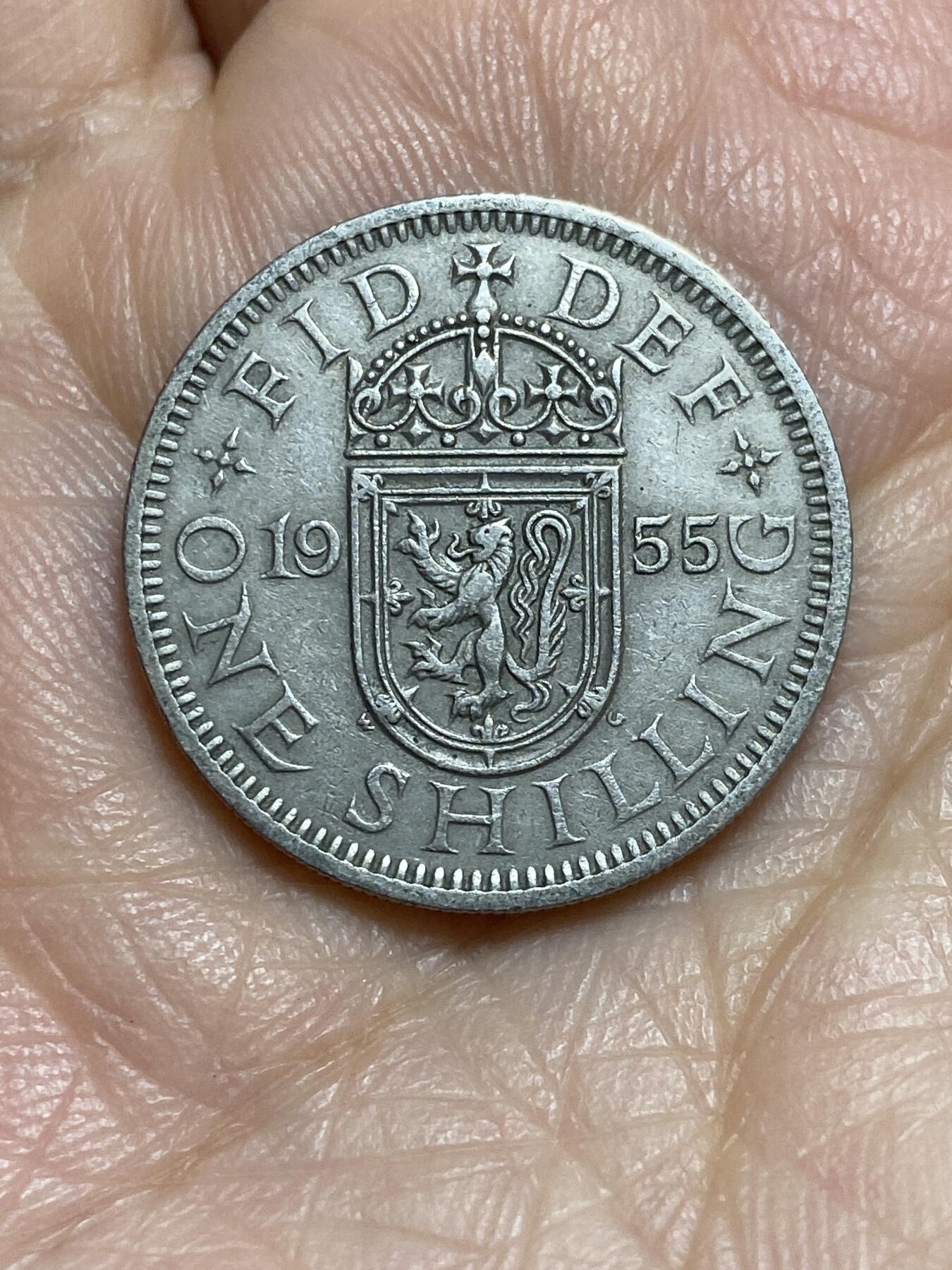 2025年第一百一十五场(总第一百四十一场）外国好品散币(免佣金) 英国🇬🇧1955年1先令(伊丽莎白二世青年桂冠，苏格兰盾徽版，第二版)