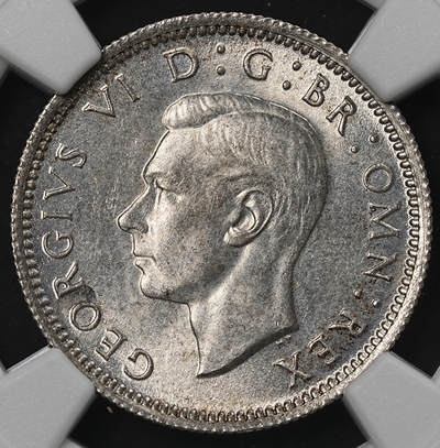 修遠堂世界钱币第九十期 - NGC MS64 1946年英国6便士银币