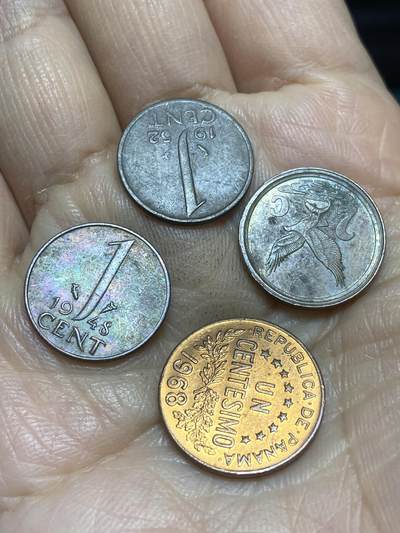 2025年第一百一十五场(总第一百四十一场）外国好品散币(免佣金) - 散币4枚：荷兰🇳🇱1948年1952年1分，南非🇿🇦1994年2分，巴拿马🇵🇦1968年1分