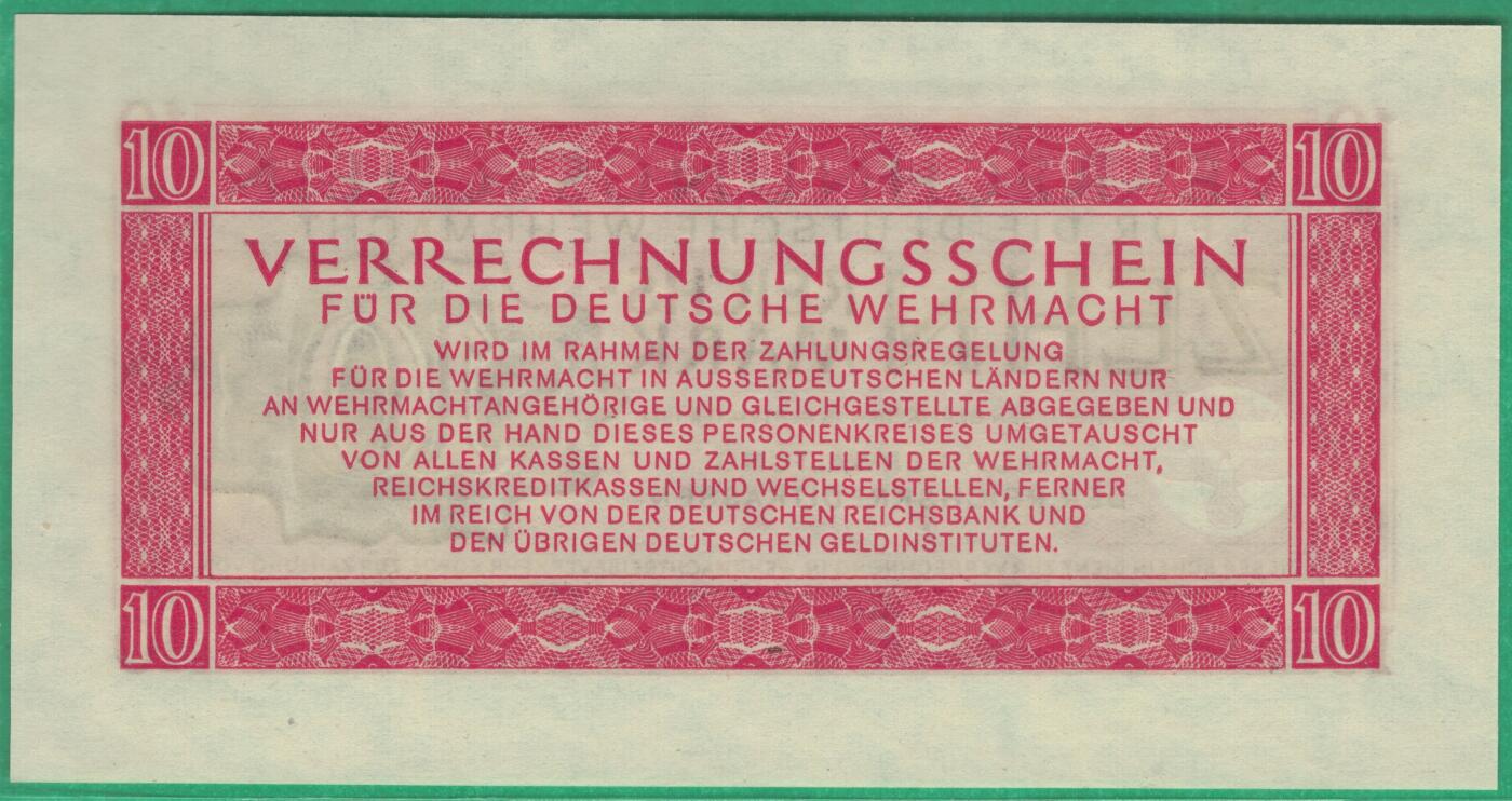 德国1944年10马克 二战军用票 P-M40 实物图 UNC
