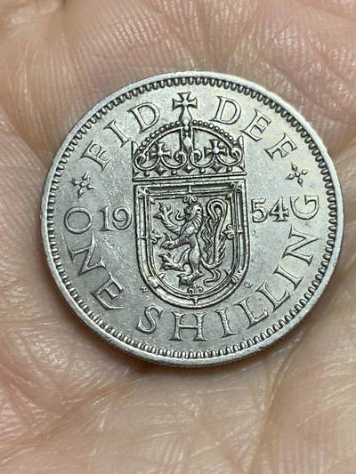 2025年第一百一十五场(总第一百四十一场）外国好品散币(免佣金) - 英国🇬🇧1954年1先令(伊丽莎白二世青年桂冠，苏格兰盾徽版，第二版首发年)