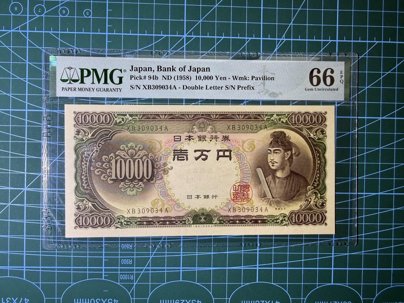 【炜奕收藏】，第四十八期，多套港澳日本纸币 日本圣德太子10000日元，PMG66分