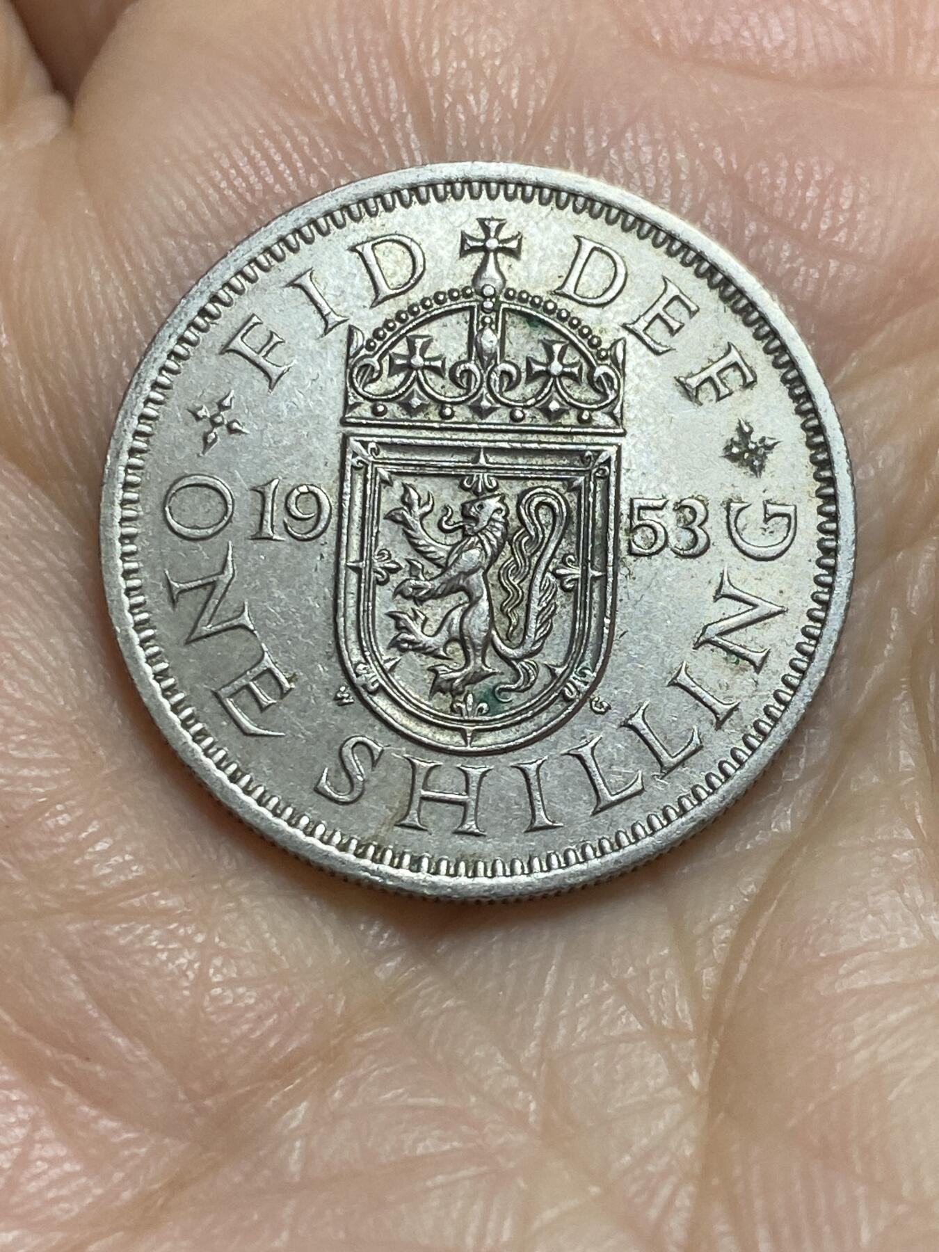 2025年第一百一十五场(总第一百四十一场）外国好品散币(免佣金) 英国🇬🇧1953单年份1先令(伊丽莎白二世加冕年，苏格兰盾徽版，第一版)