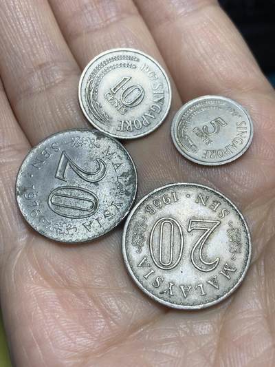 2025年第一百一十五场(总第一百四十一场）外国好品散币(免佣金) - 散币4枚：新加坡🇸🇬1967年5分10分，马来西亚🇲🇾1976年1968年20仙