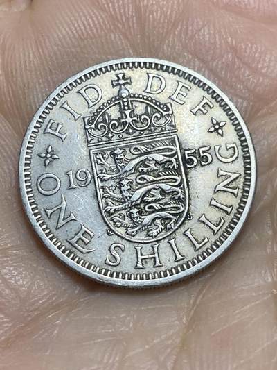 2025年第一百一十五场(总第一百四十一场）外国好品散币(免佣金) - 英国🇬🇧1955年1先令(伊丽莎白二世青年桂冠，英格兰盾徽版，第二版)
