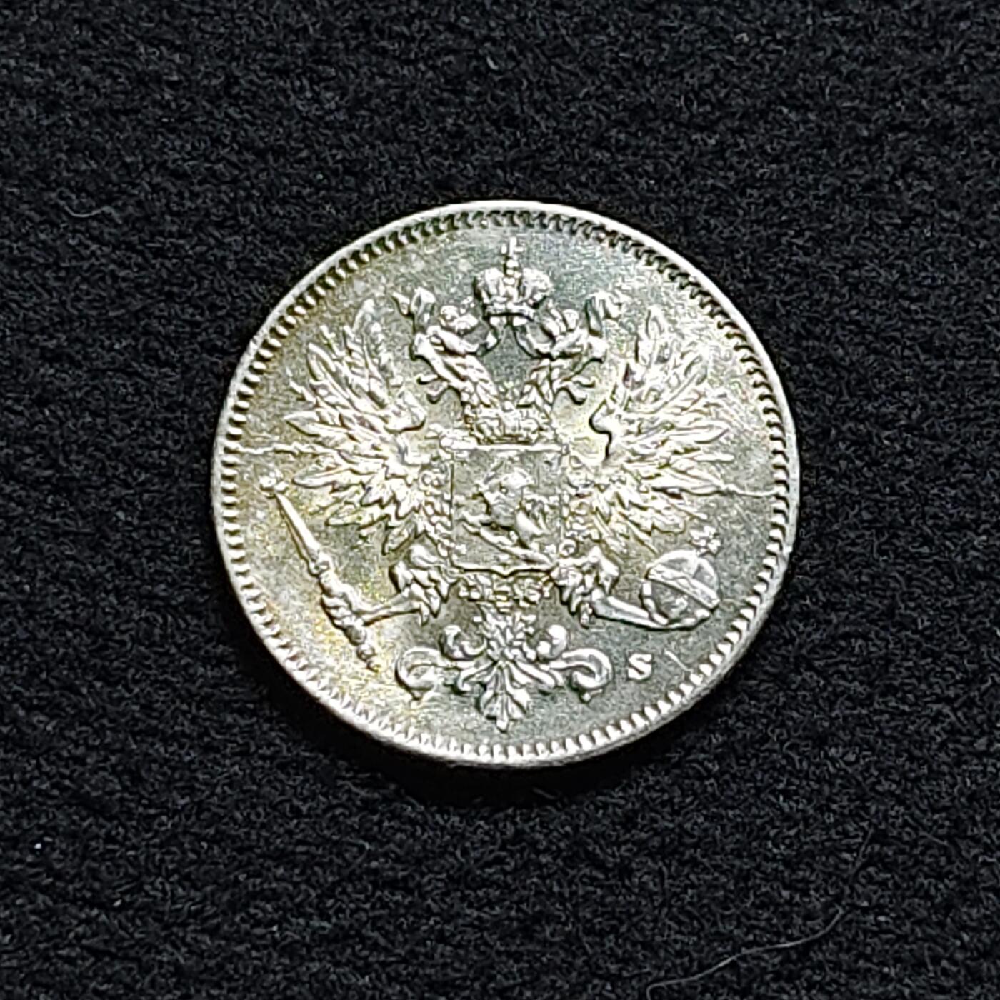 【全场包邮】纯粹捡漏拍470场（免费代拍第7场） 俄占芬兰1917年皇冠双头鹰25盆尼（16毫米1.27克）银币
