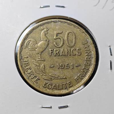 KK钱币收藏小铺  第357场  2月预留时间 周末发货 - 1951法国50法郎 