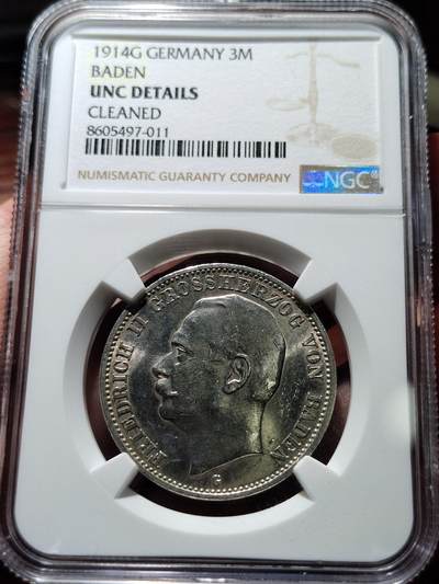 中外钱币第五场 - NGC-UNC德国1914年巴登3马克银币