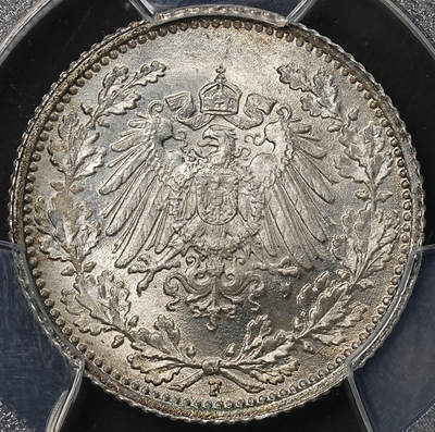 修遠堂世界钱币第九十期 - PCGS MS67 1915年德国1/2马克银币 F厂铭