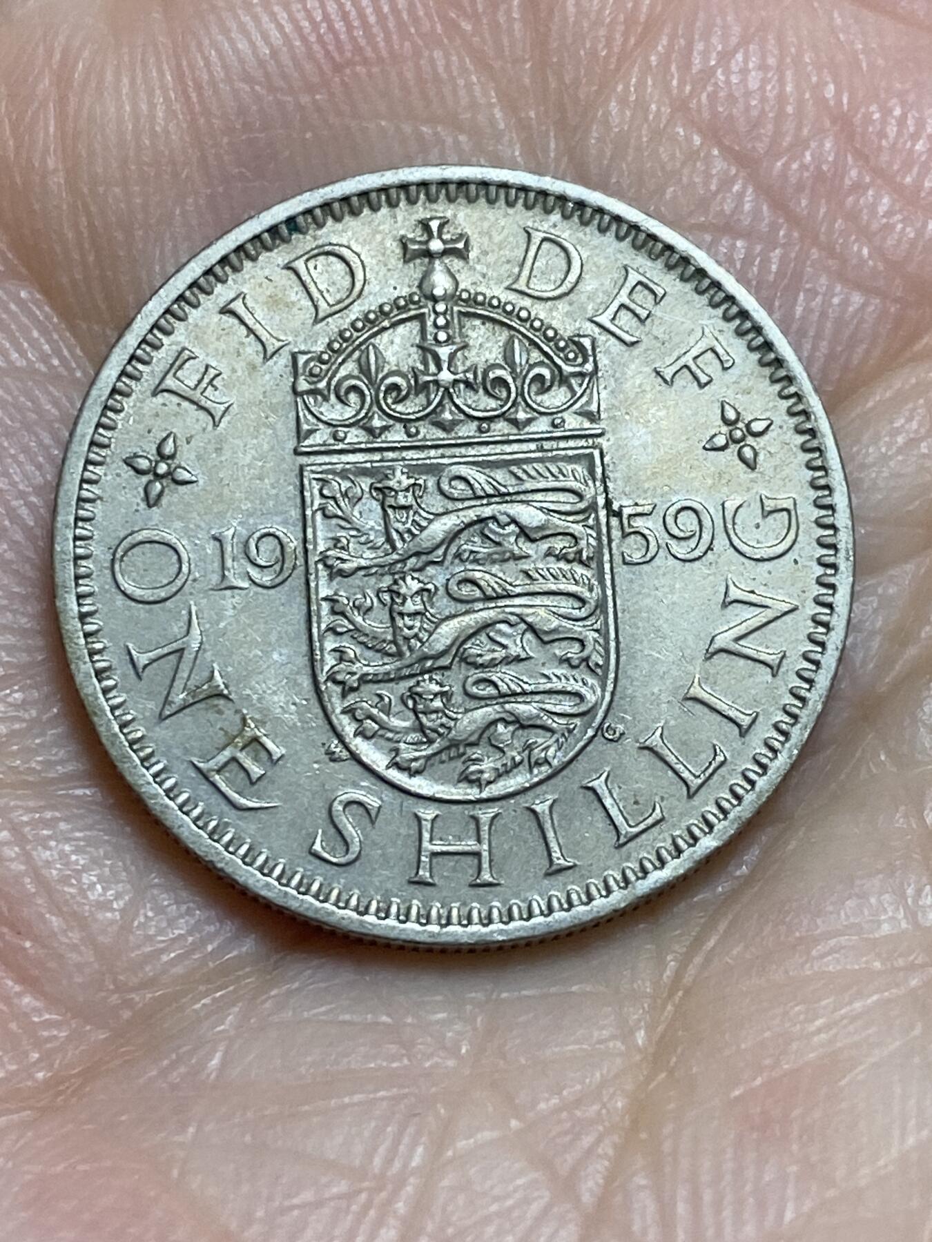 2025年第一百一十五场(总第一百四十一场）外国好品散币(免佣金) 英国🇬🇧1959年1先令(伊丽莎白二世青年桂冠，英格兰盾徽版，第二版)