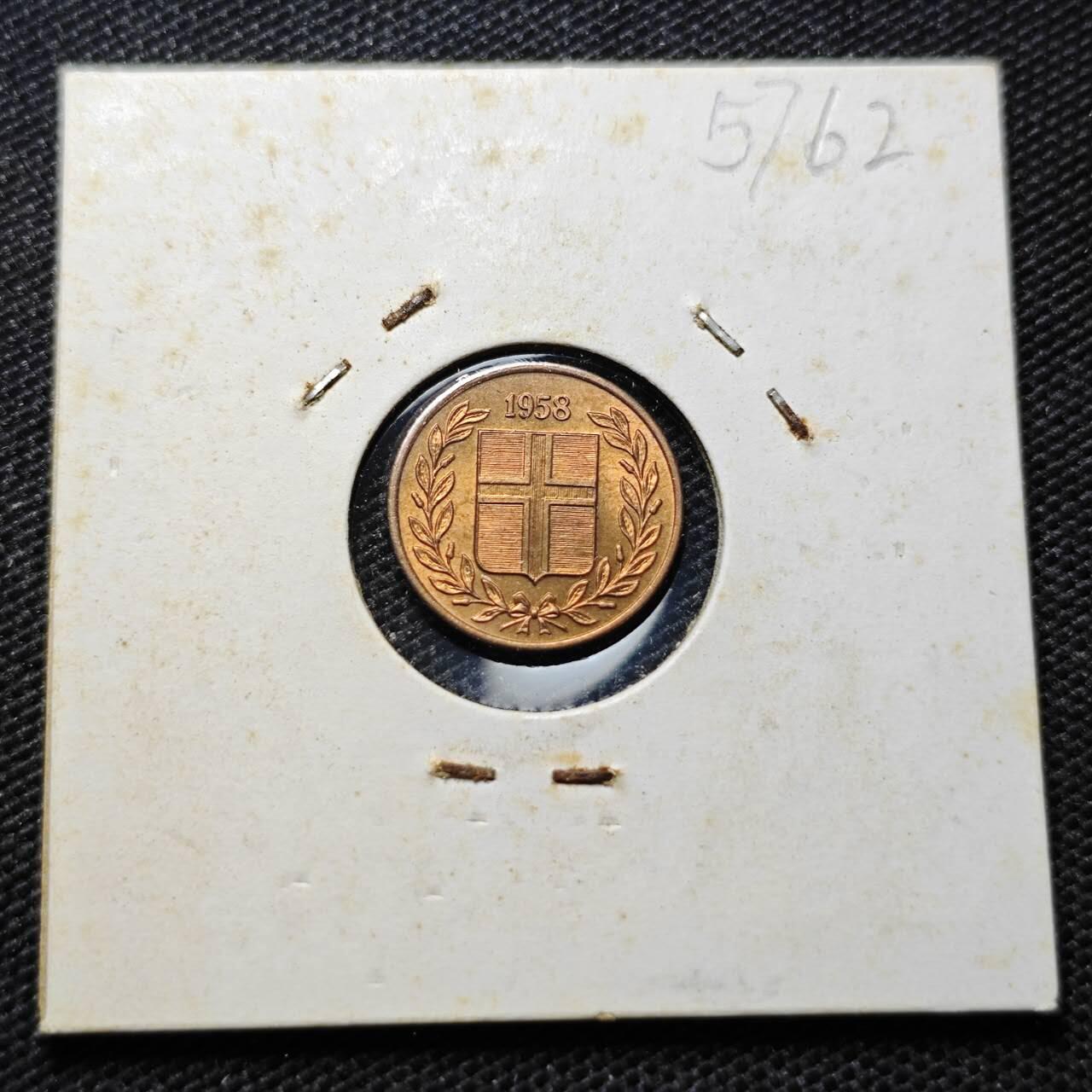 KK钱币收藏小铺  第357场  2月预留时间 周末发货 1958冰岛1分 铜币 好品