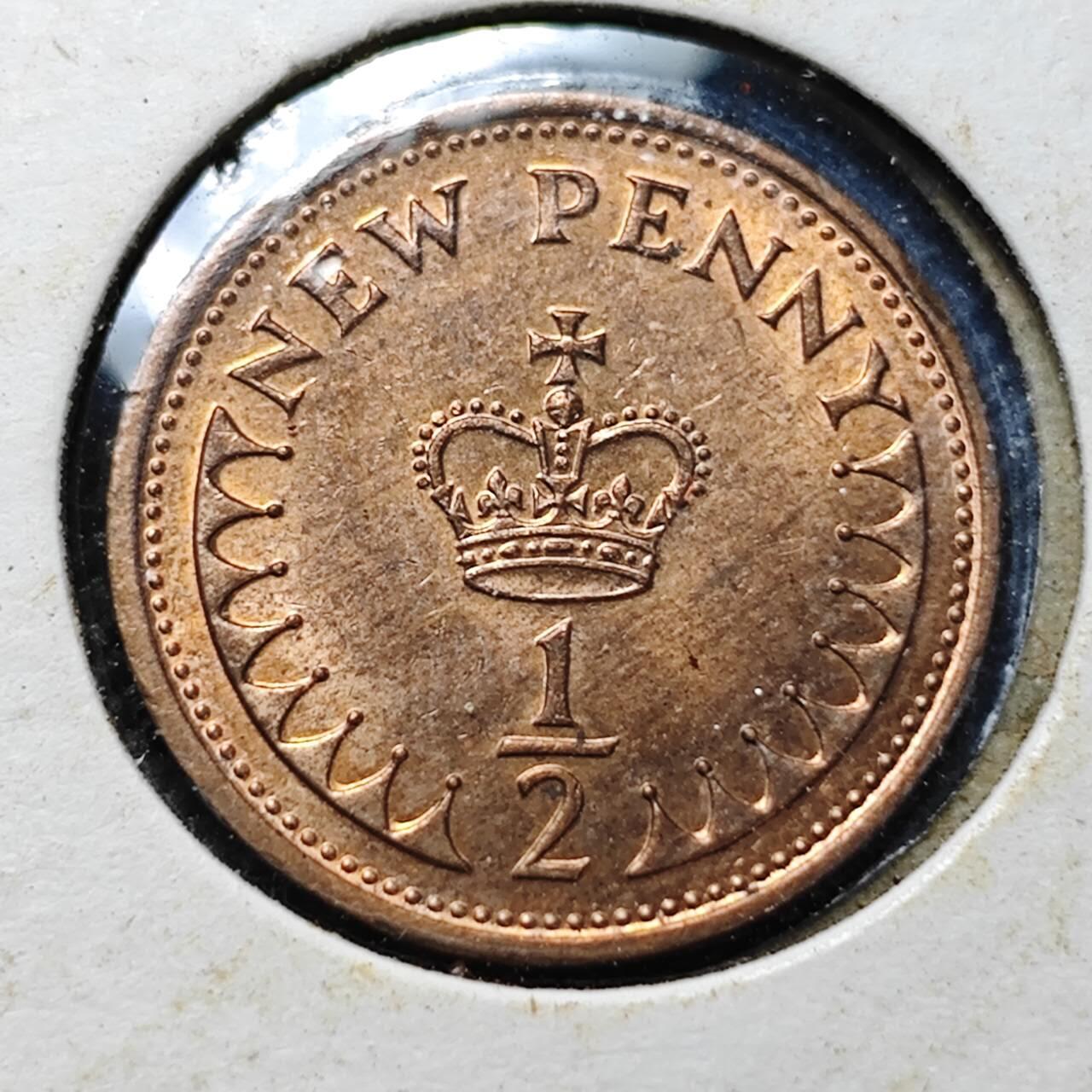 KK钱币收藏小铺  第357场  2月预留时间 周末发货 1974英国1/2半便士 好品铜币