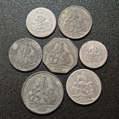 【德藏】世界币章拍卖第150期（拍品征集中~欢迎藏友联系） - 7枚一组 德国德紧时期铁币 铁币保存不易