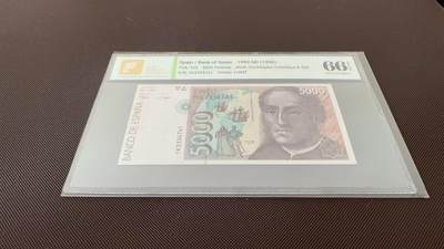 喜羊羊钱币收藏2025第10期(原相机拍摄普惠场) - 	西班牙	P-165 1992(1996)年5000比塞塔	66E				1K3334741			