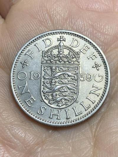 2025年第一百一十五场(总第一百四十一场）外国好品散币(免佣金) - 英国🇬🇧1959年1先令(伊丽莎白二世青年桂冠，英格兰盾徽版，第二版)
