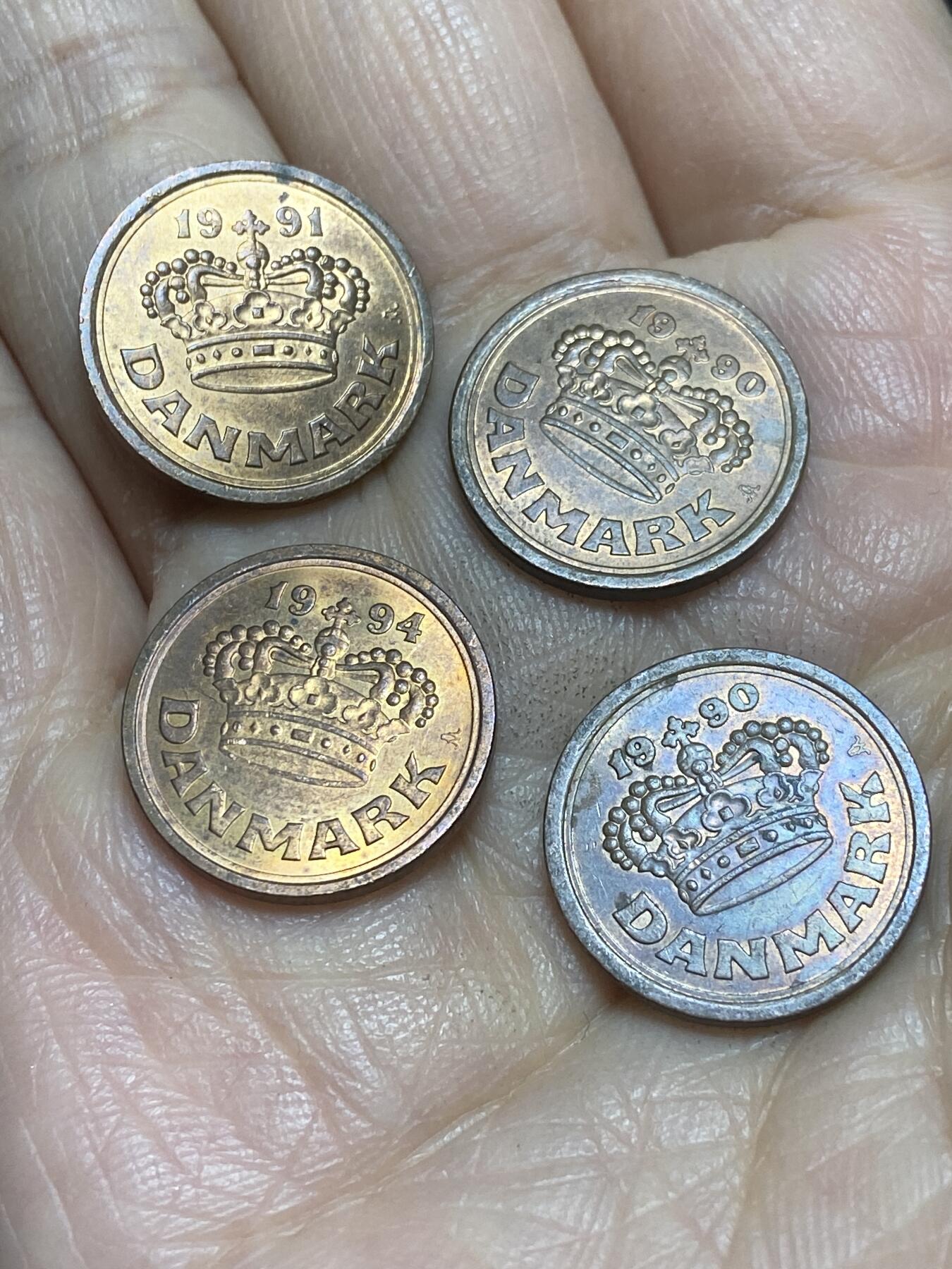 2025年第一百一十五场(总第一百四十一场）外国好品散币(免佣金) 丹麦🇩🇰25欧尔4枚：1990年91年94年
