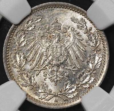 修遠堂世界钱币第九十期 - NGC MS64 1914年德国1/2马克银币 A厂铭