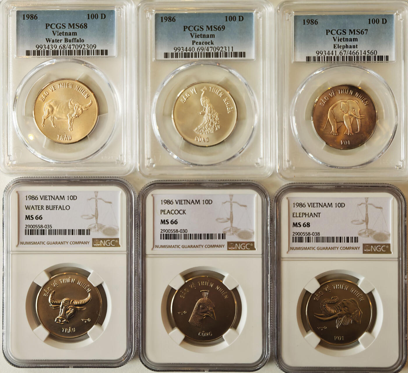 PCGS/NGC-MS66/67/68/69 1986越南动物三镍三银