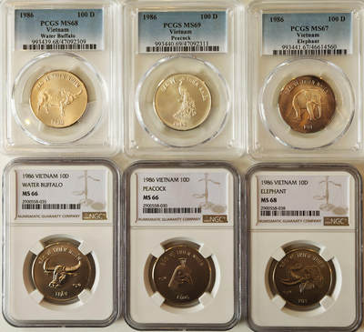 PCGS/NGC-MS66/67/68/69 1986越南动物三镍三银 - PCGS/NGC-MS66/67/68/69 1986越南动物三镍三银