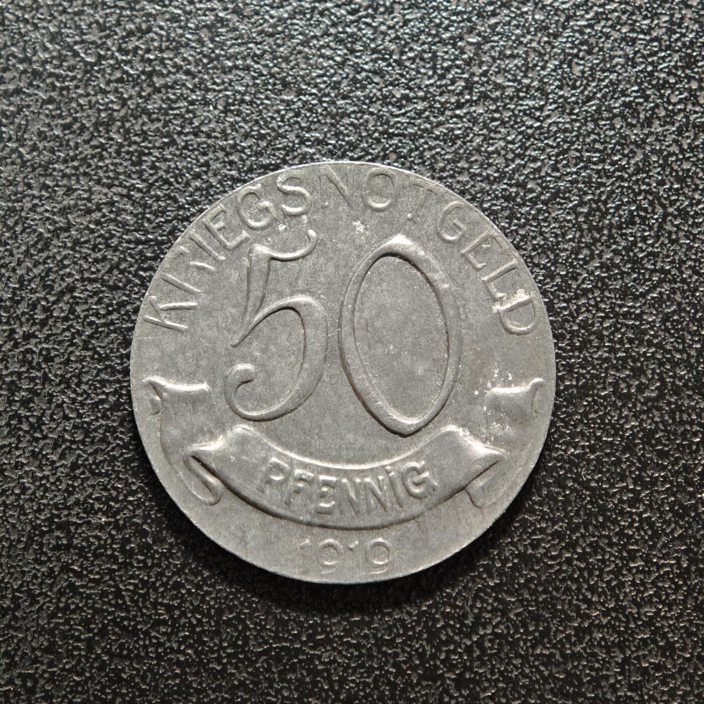 【德藏】世界币章拍卖第150期（拍品征集中~欢迎藏友联系） 1919年 德国紧急时期沃尔法赫50芬尼锌币 品相极佳 直径约：23.7mm；重约：4.3g
