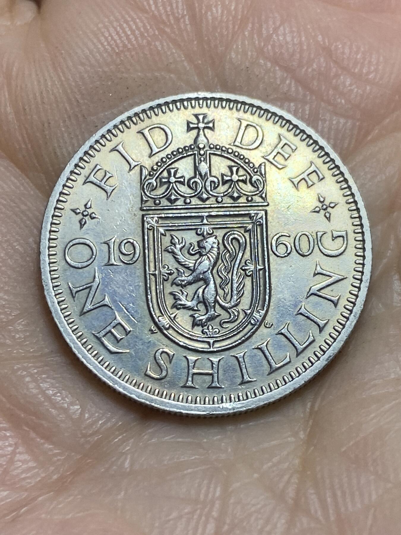 2025年第一百一十五场(总第一百四十一场）外国好品散币(免佣金) 英国🇬🇧1960年1先令(伊丽莎白二世青年桂冠，苏格兰盾徽版，第二版)