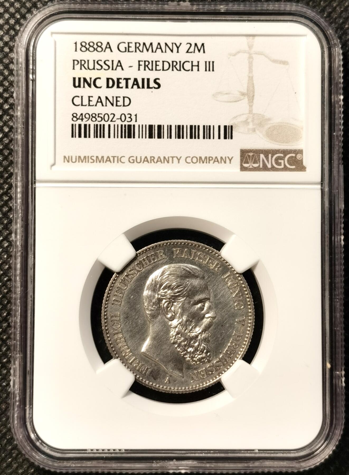 甄臻铺-世界币章拍卖（第36期），送拍享返佣金等优惠多多 NGC- UNCD 1888A 普鲁士德国 弗里德里希三世2马克银币