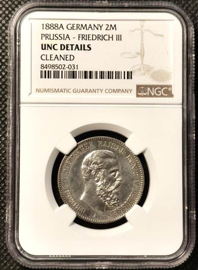 甄臻铺-世界币章拍卖（第36期），送拍享返佣金等优惠多多 - NGC- UNCD 1888A 普鲁士德国 弗里德里希三世2马克银币