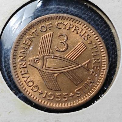 KK钱币收藏小铺  第357场  2月预留时间 周末发货 -  1955英属塞浦路斯3米尔铜币
