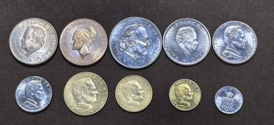 北京马甸外国币专卖第145期，外国币专场，陆续上拍，欢迎关注 1982年版摩纳哥10枚套币