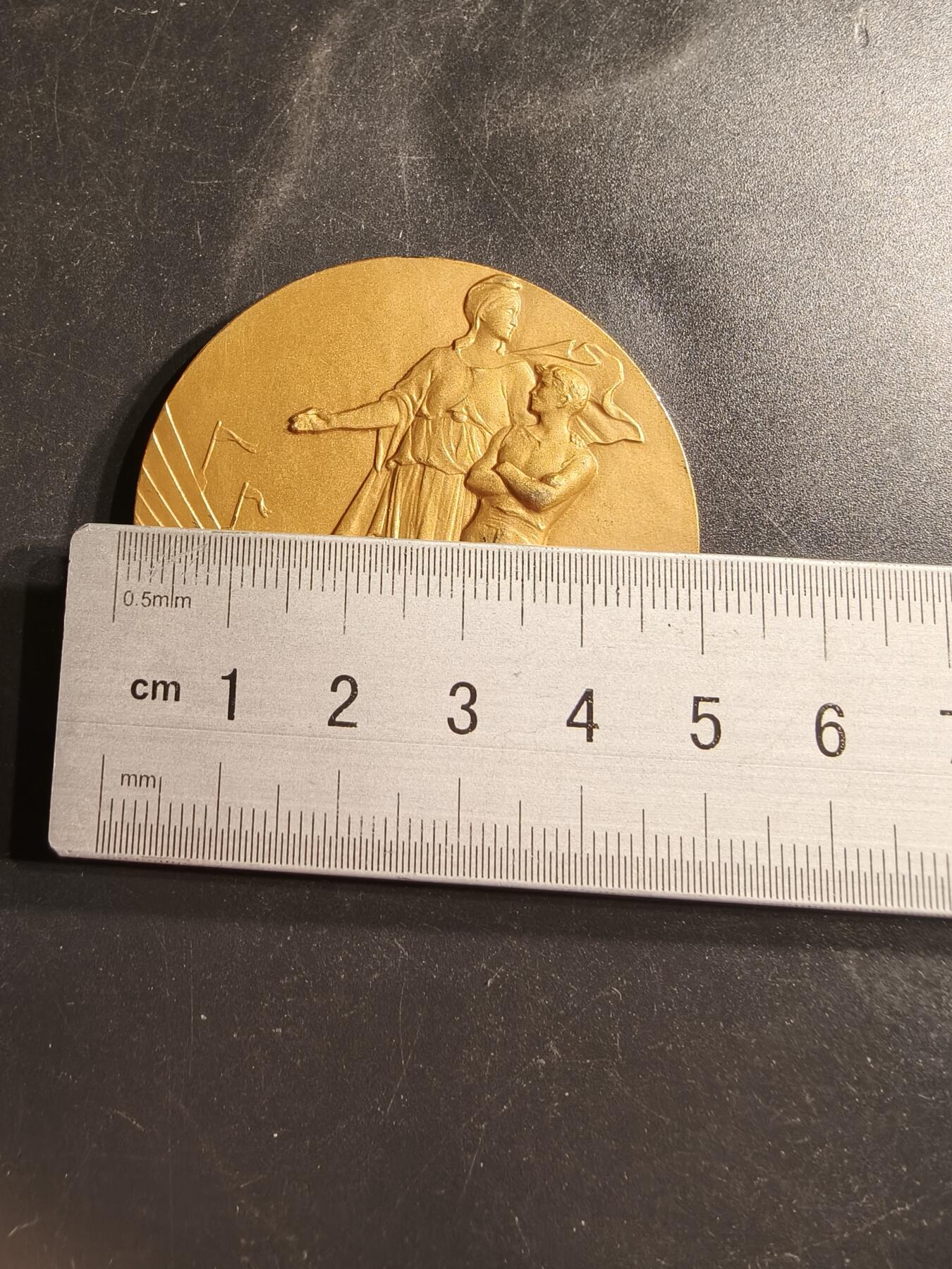 老王徽章第158期 法国体育教育委员会镀金大铜章     直径50mm.    重量60.3g