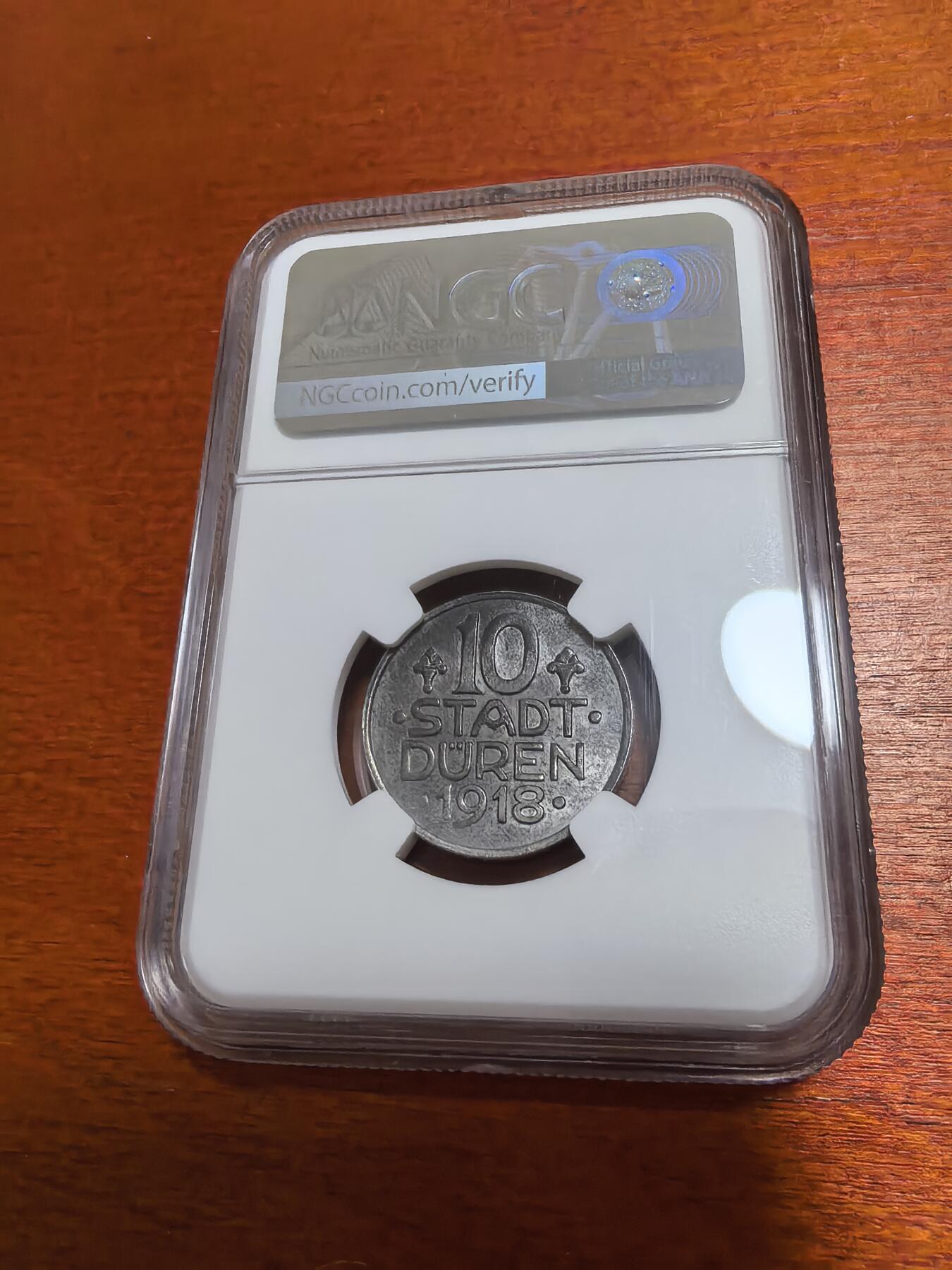 长老汇蛇年精选第六十六场拍卖 1918德紧杜伦士兵10芬尼铁币，NGC MS64，季军，更高3枚