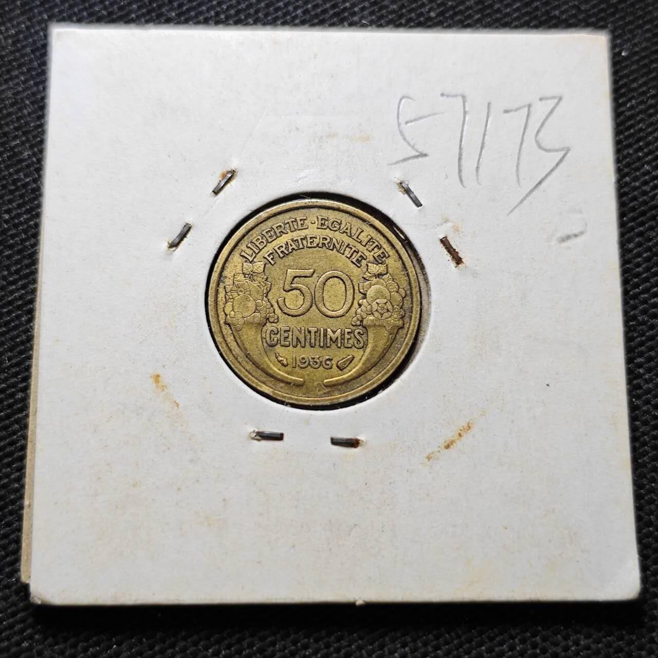 KK钱币收藏小铺  第357场  2月预留时间 周末发货  1936法国50分铜币