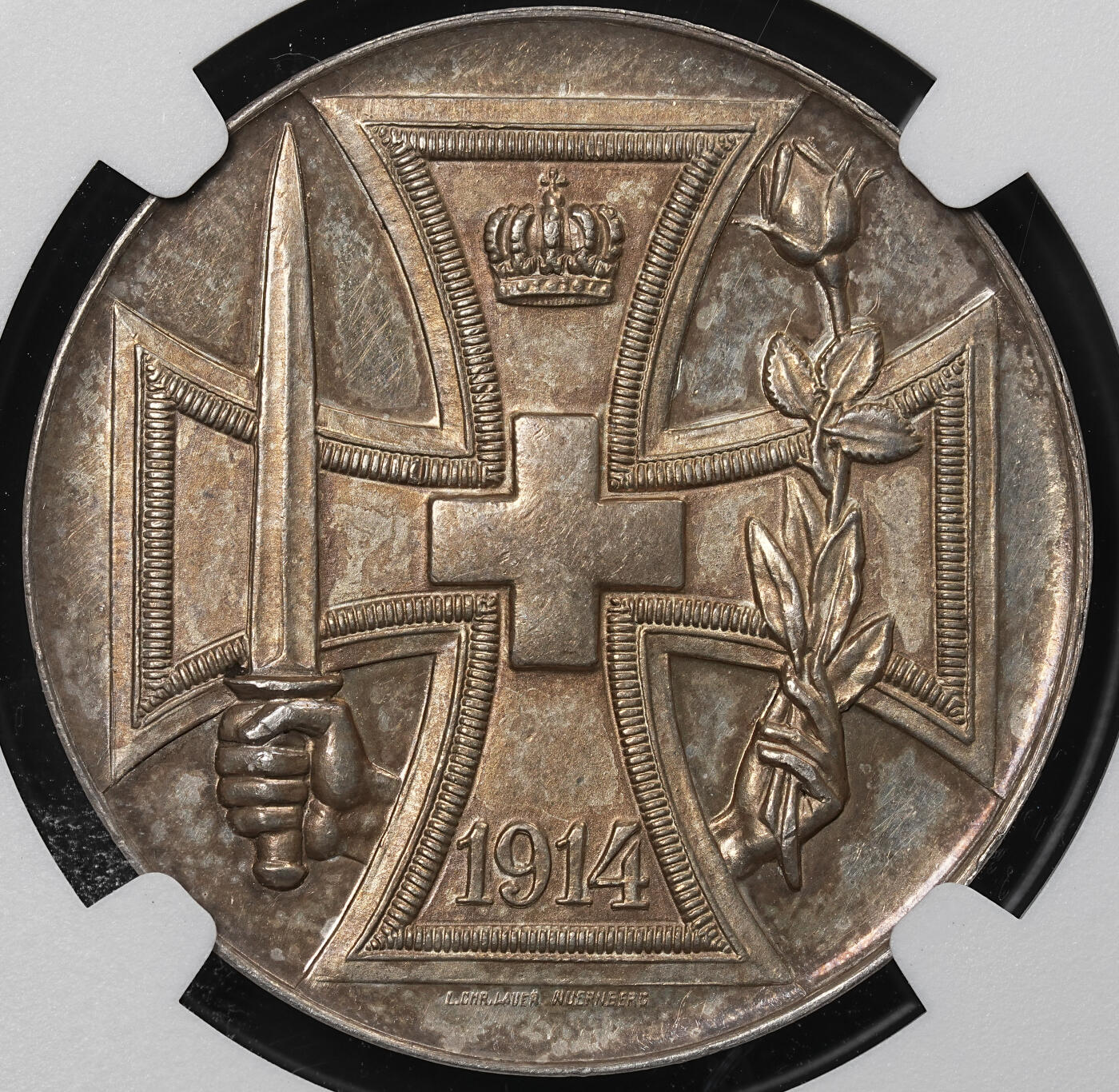 修遠堂世界钱币第九十期 NGC MS63 1914年德皇威廉二世战争动员银章 铁十字
