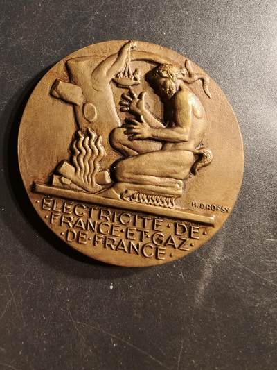 老王徽章第158期 - 法国电力与天然气公司大铜章    大师Dropsy作品    直径54mm.   重量71.9g