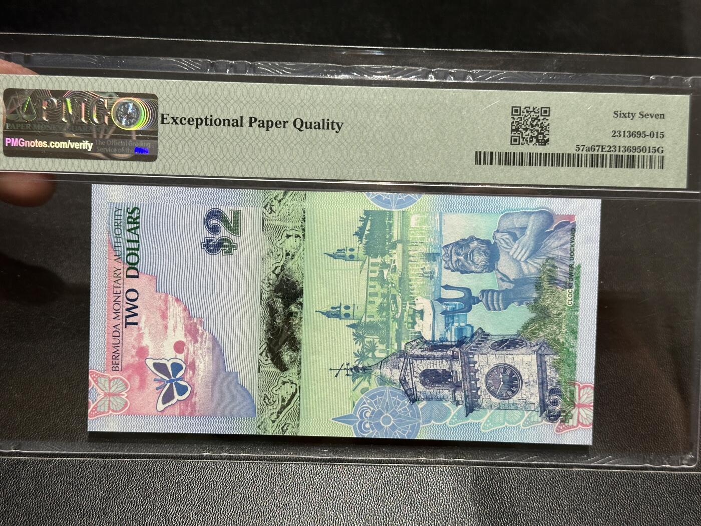 《外钞收藏家》第五百七十八期（热门品种好货场）（本平台长期征集拍品、欢迎藏友们联系合作） 2009年百慕大2元 洋葱冠 PMG67 朦胧号 获奖钞