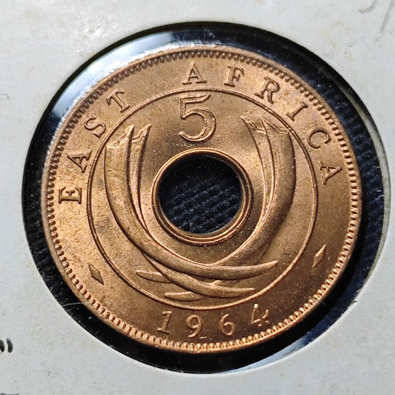 KK钱币收藏小铺  第357场  2月预留时间 周末发货  1964英属东非5分铜币 好品