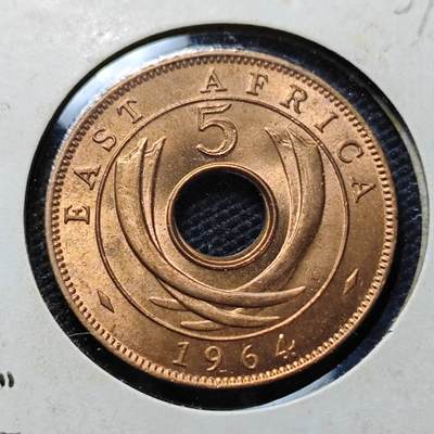 KK钱币收藏小铺  第357场  2月预留时间 周末发货 -  1964英属东非5分铜币 好品