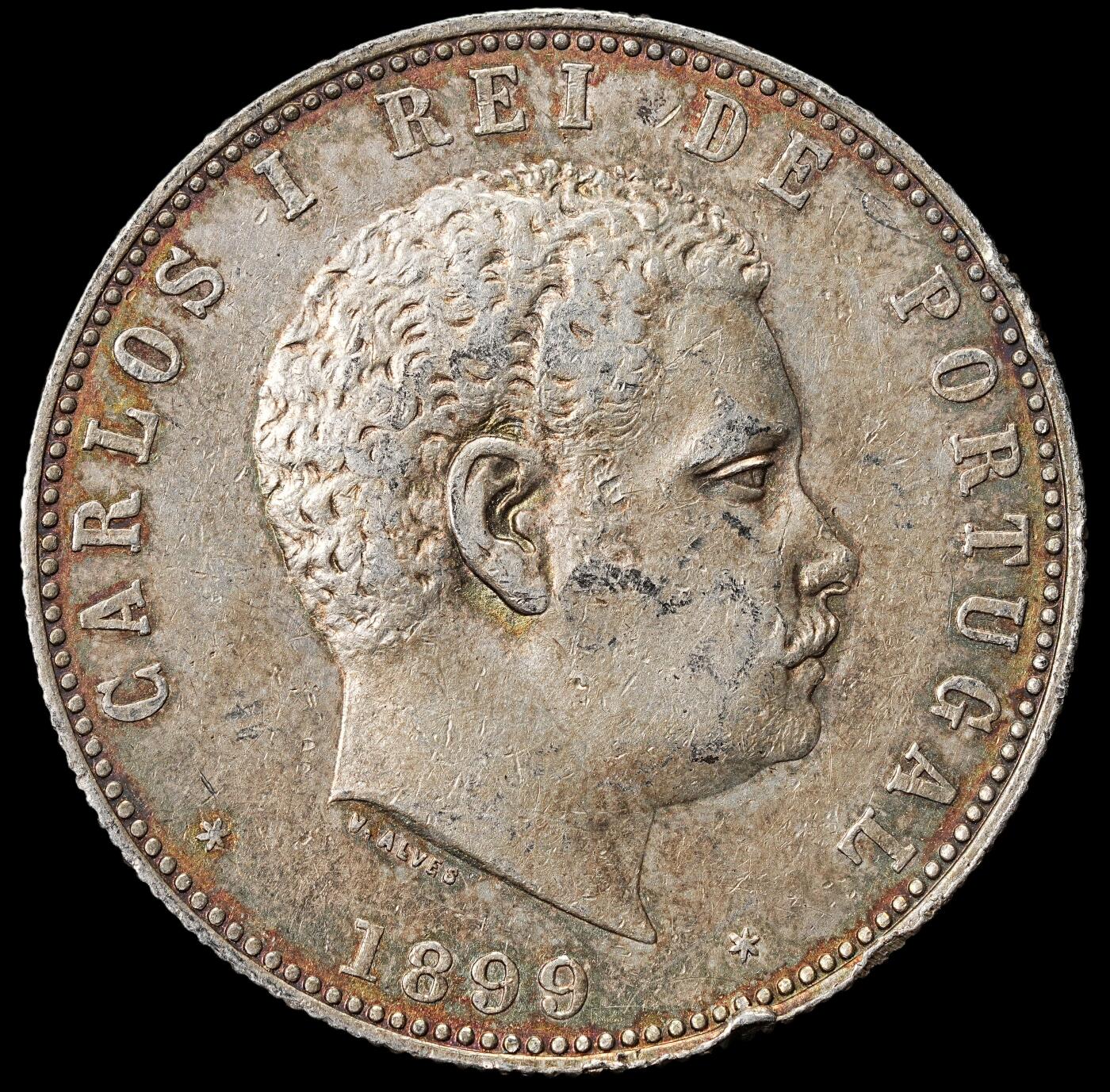 修遠堂世界钱币第九十期 1899年葡萄牙1000 REIS大银币 边一磕 25g，含银91.7%