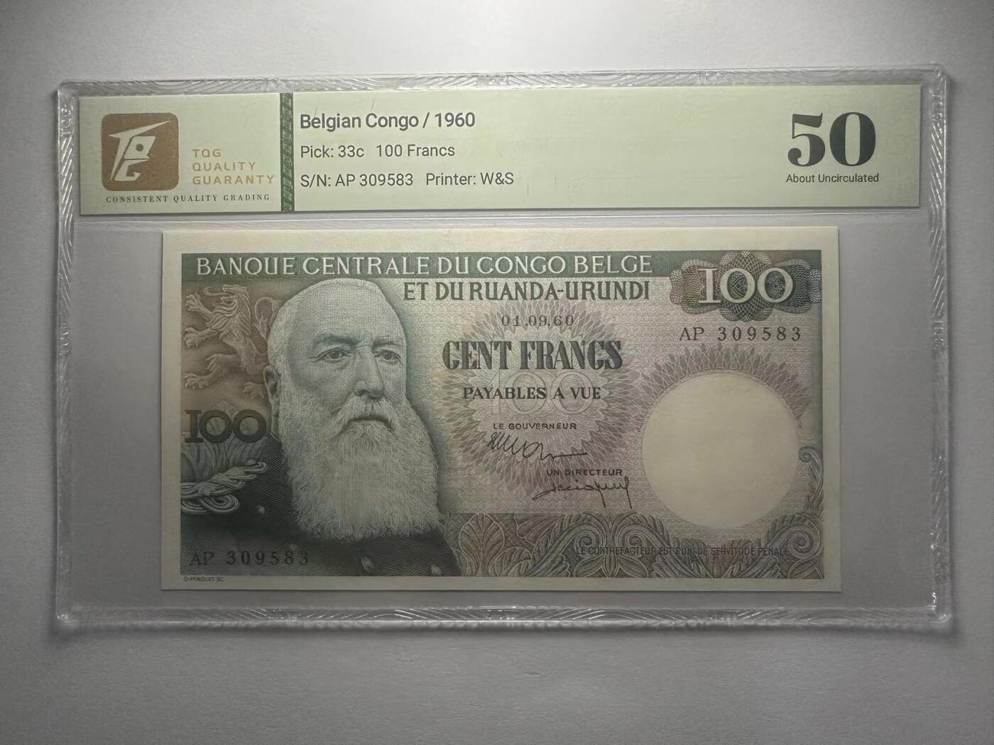 喜羊羊钱币收藏2025第10期(原相机拍摄普惠场) 比属刚果	P-33c 1960年100法郎		50				AP309583			