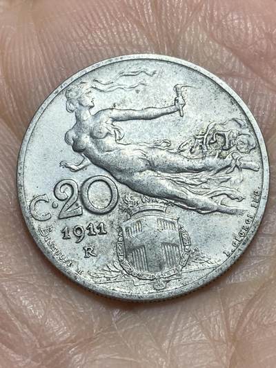 2025年第一百一十六场(总第一百四十二场）外国好品散币(免佣金) - 早期年份好品–意大利王国1911年20分