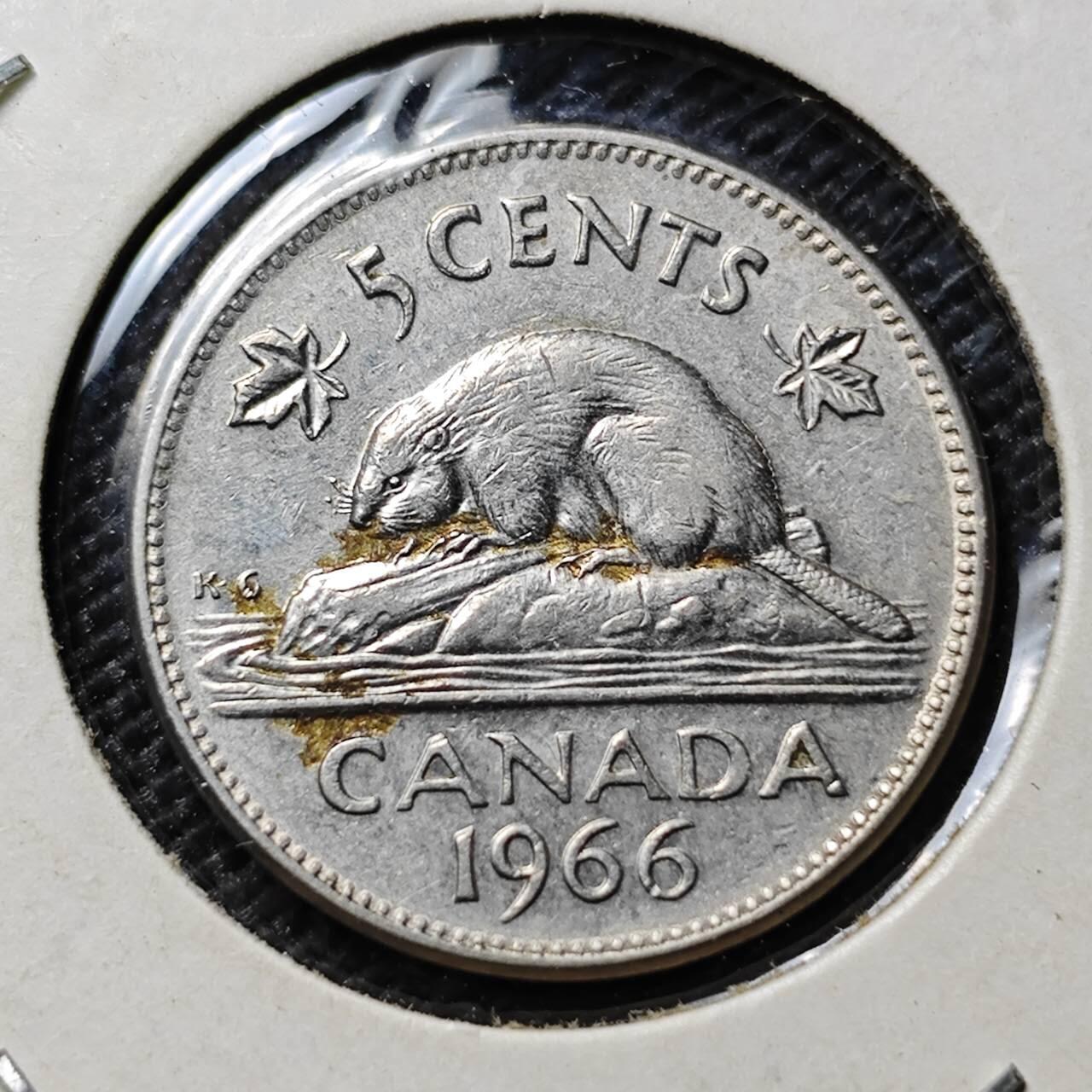 KK钱币收藏小铺  第357场  2月预留时间 周末发货 1966加拿大5分 