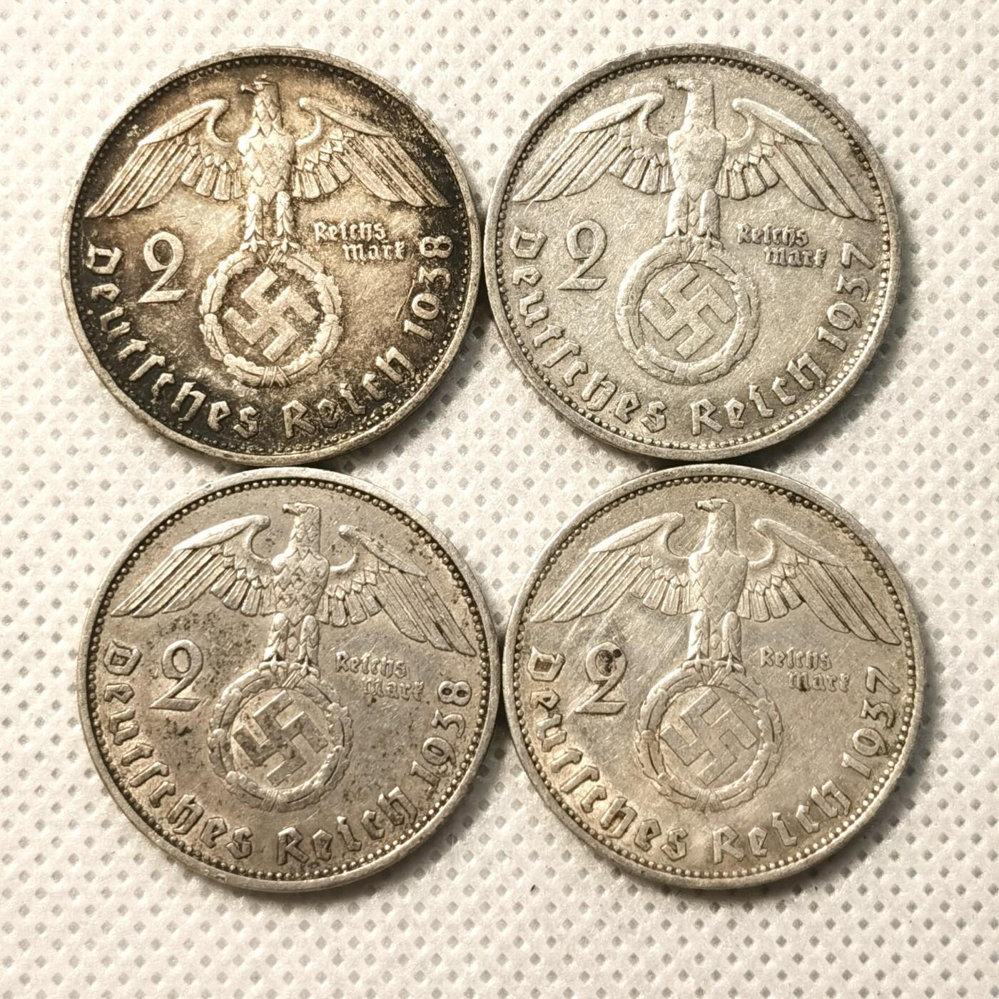 甄臻铺-世界币章拍卖（第36期），送拍享返佣金等优惠多多 德国1937-1938年兴登堡2马克银币4枚一组