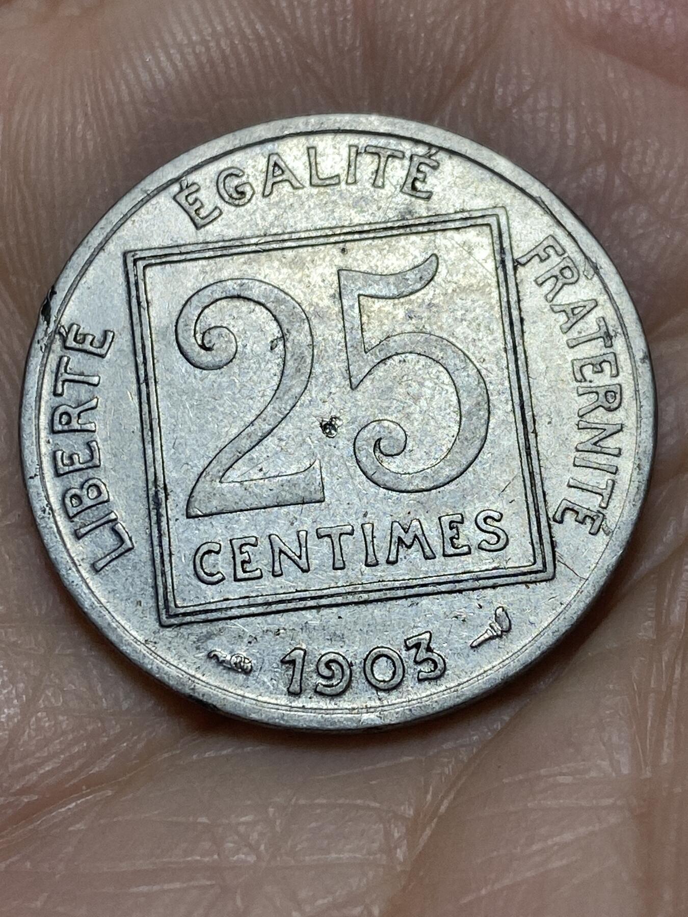 2025年第一百一十六场(总第一百四十二场）外国好品散币(免佣金) 法兰西第三共和国1903年25分(首发年仅发行2年)