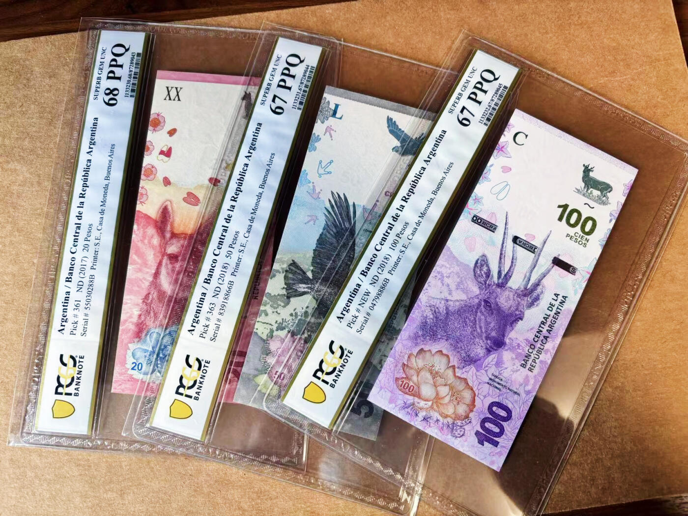 【Blue Auction】世界纸币精拍第741期——18级TOP拍卖/信誉/品质/专业/高效💫 【一组6张 含无47】阿根廷 2016-18年20-1000比索 PCGS68EPQ-67EPQ 