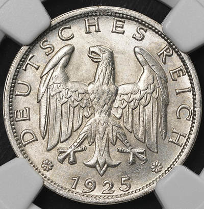 修遠堂世界钱币第九十期 - NGC MS65 1925年德国魏玛政府1马克银币 J厂铭 冠军分
