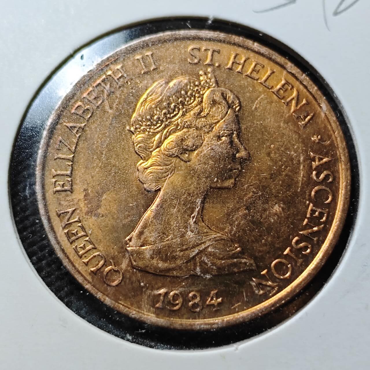 KK钱币收藏小铺  第357场  2月预留时间 周末发货  1984英属圣赫勒拿和阿森松2便士