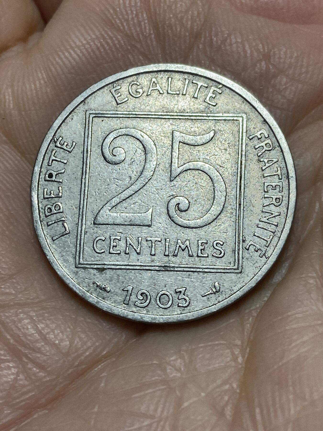2025年第一百一十六场(总第一百四十二场）外国好品散币(免佣金) 法兰西第三共和国1903年25分(首发年仅发行2年)