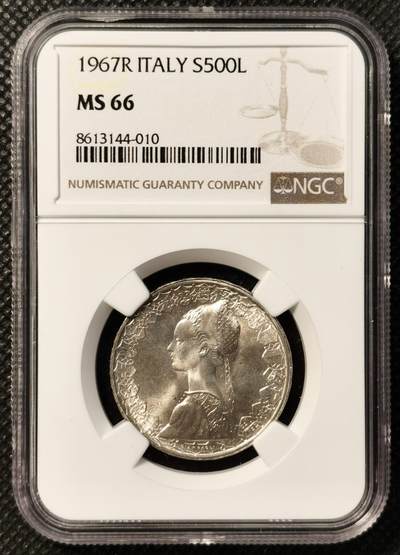 甄臻铺-世界币章拍卖（第36期），送拍享返佣金等优惠多多 - NGC-MS66 1966年意大利帆船少女500里拉，高分卷拆
